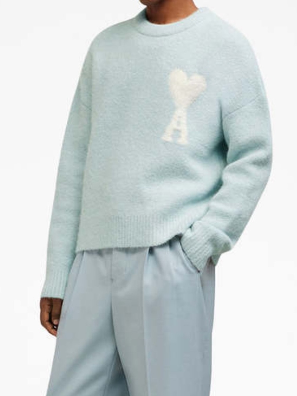 Ami alexandre mattuissi ligh Blue Crewneck Sweater with White Heart-A Motif unis